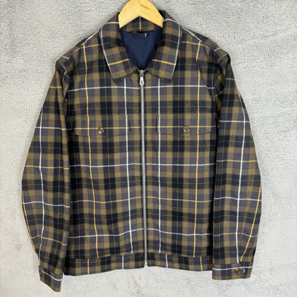 S Bonobos Jacket Mens L Green‎ Grey Plaid Full Zip Long Sleeve Shacket